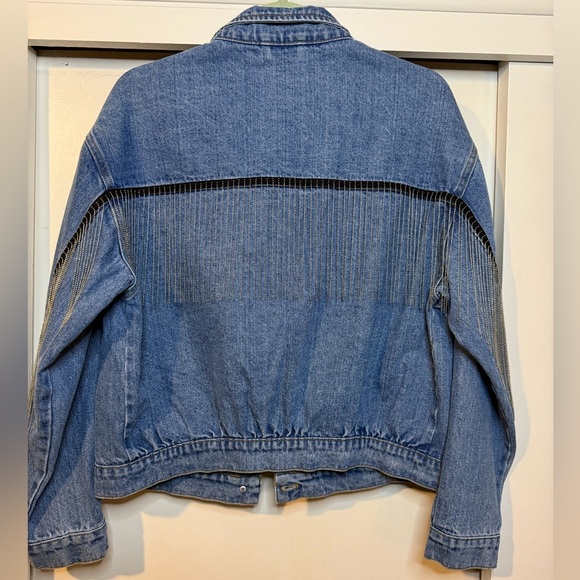 Denim Jean Jacket with Delicate Chains Detail in Sleeves and Back - Picture 4 of 11